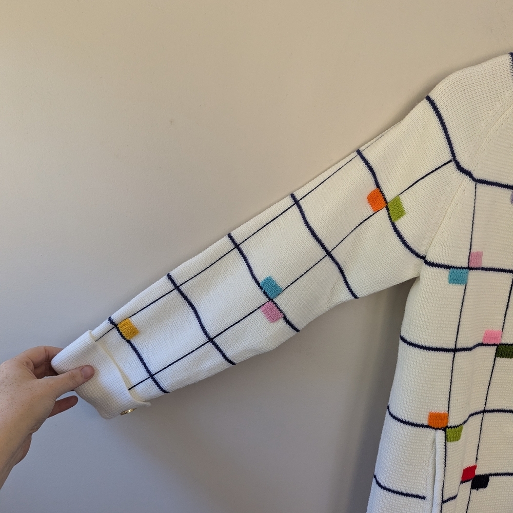 Vintage Colorful Geometric Cardigan Sweater Maximalist Grid Retro - Picture 7 of 12